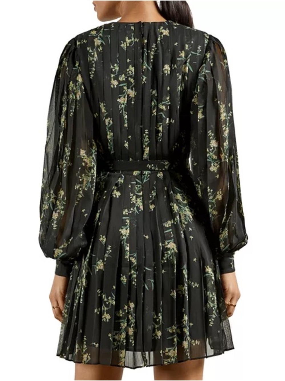 Ted Baker Papyrus Black Floral Long-Sleeve Pleated Dress - Picture 2 of 9